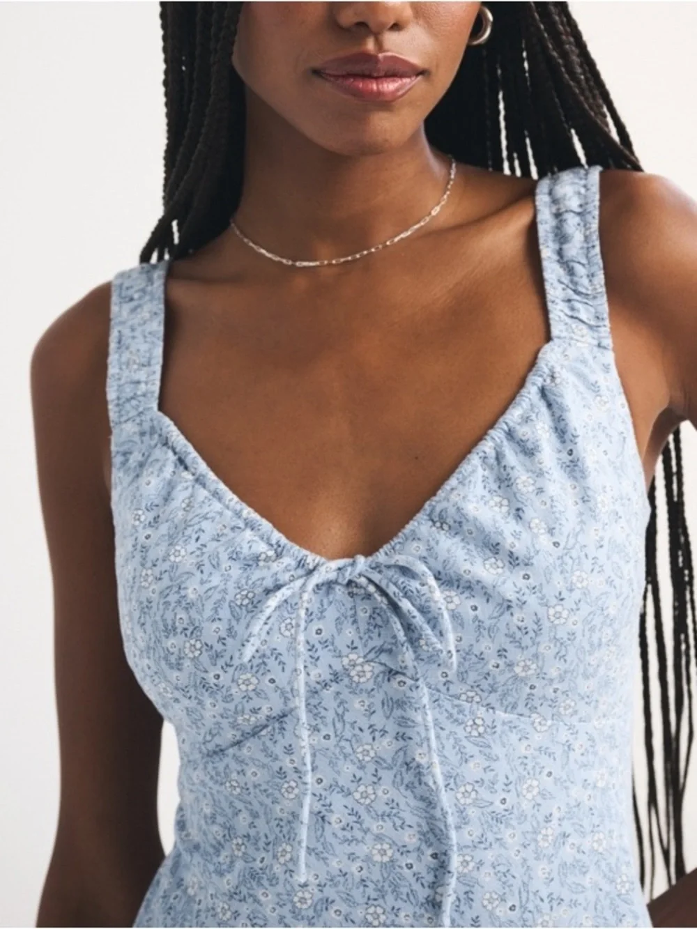 Abercrombie & Fitch Bra-Free Tie-Front Linen-Blend Mini Dress blue floral